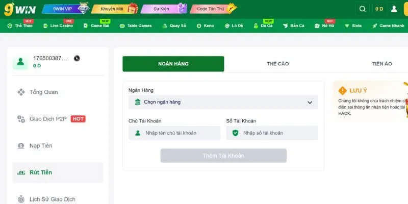Rút Tiền 9win Điểm danh những phương thức rút tiền tại nhà cái 9win