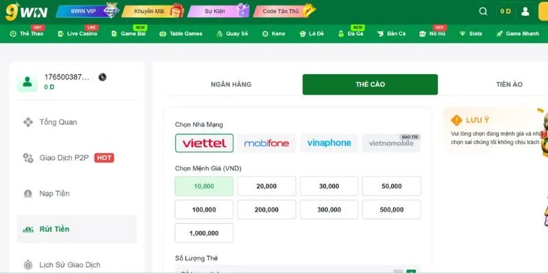 Rút Tiền 9win Các điều kiện khi thành viên muốn rút tiền từ tài khoản 9win